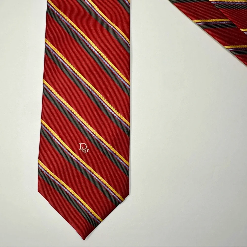 Vintage DIOR Embroidered Red Striped Classic Tie, 3” - Picture 6 of 6